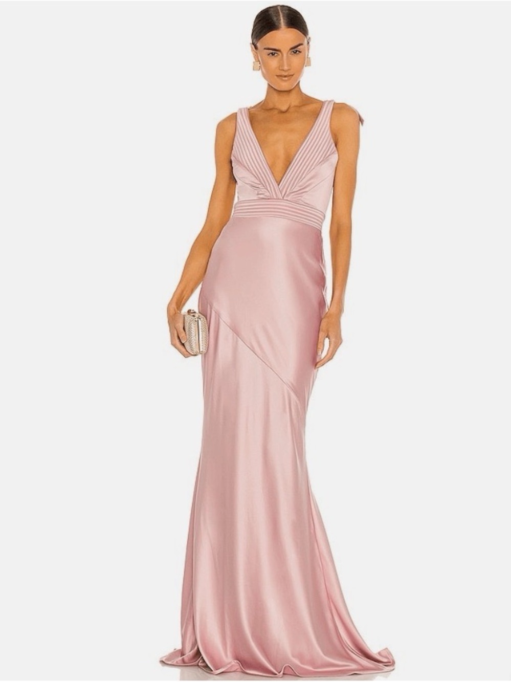 Zhivago Blush Pink Satin V-Neck Maxi Gown